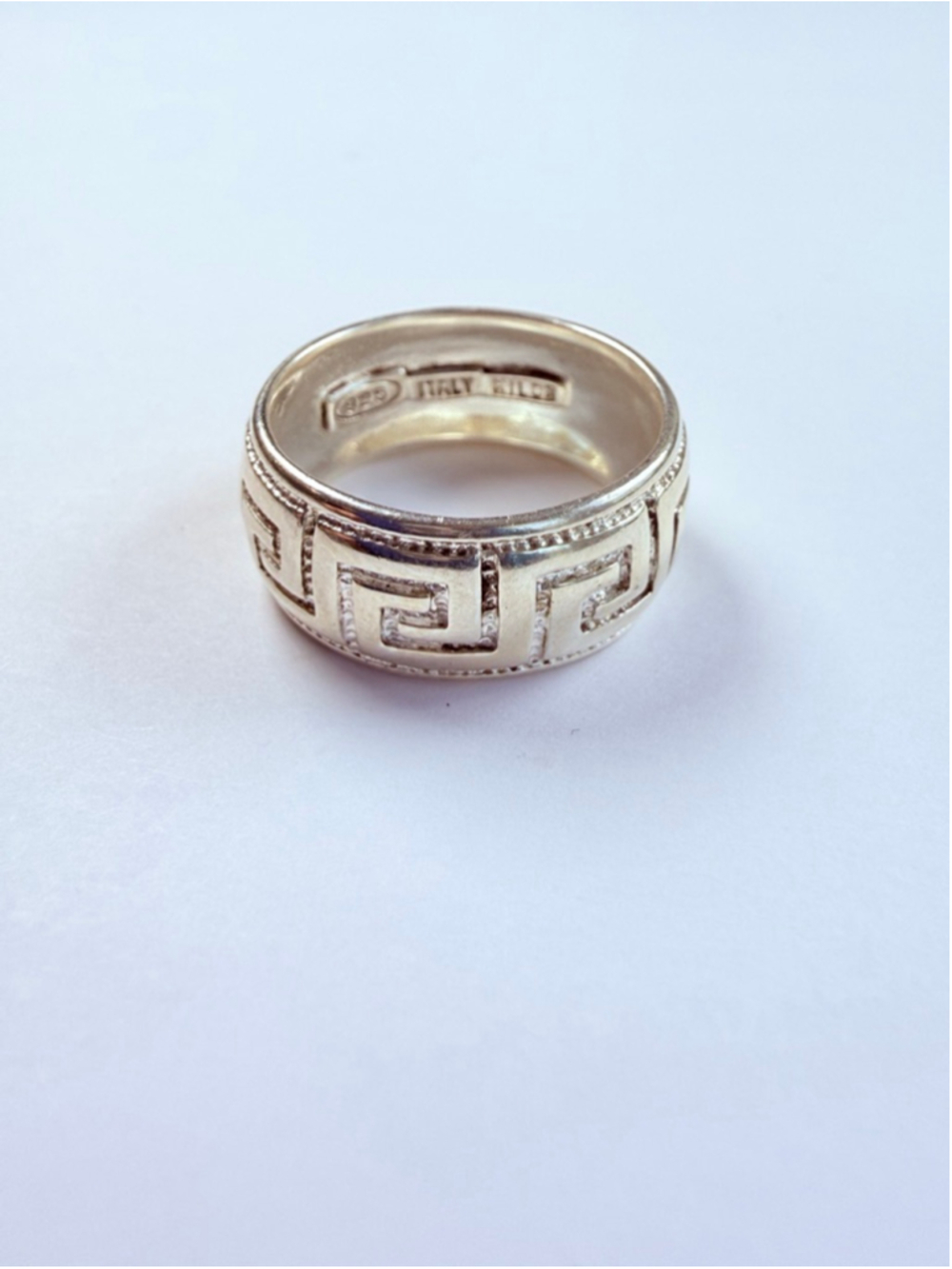 Milor Engraved Greek Key Versace Style 925 Sterling Silver 9MM Band Ring Italy